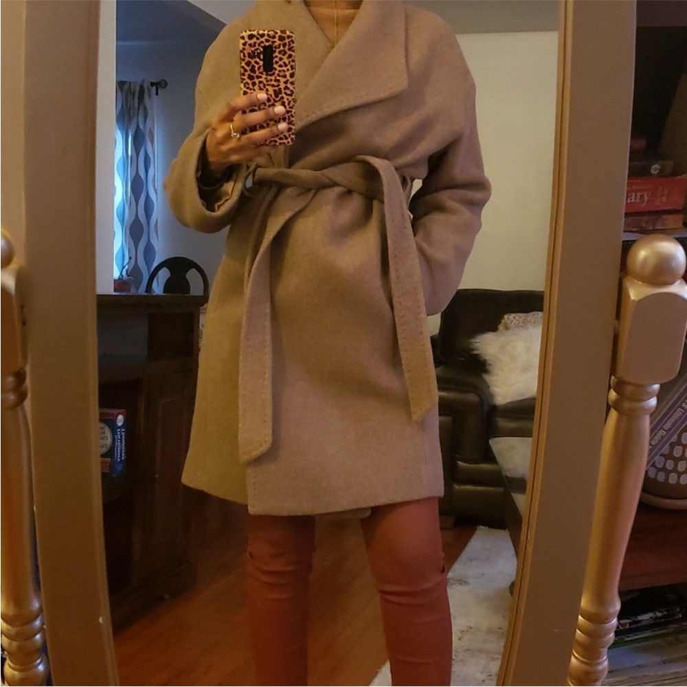 New H&M Manteco Wool Blend Wrap Coat with belt Premium Collection